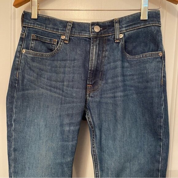 EVERLANE JEANS SLIM STRAIGHT MEDIUM BLUE WASH DENIM FADE WHISKERING SIZE 27 - Picture 2 of 9